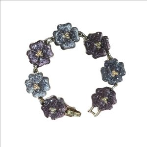 Vintage 80s Napier 2-color Floral Crystal Link Bracelet